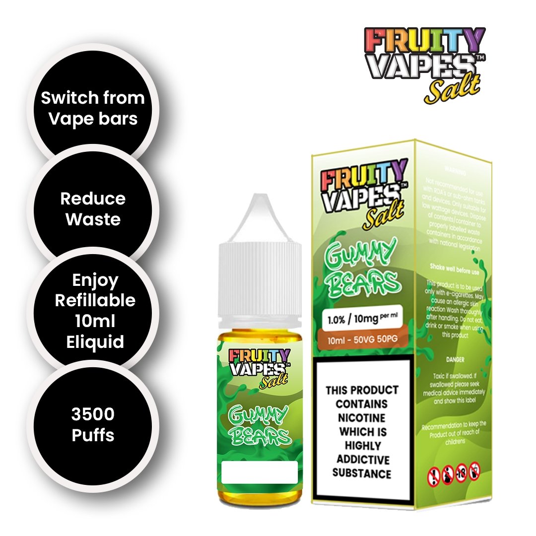 Fruity Vapes Salt 10ml Nic Salts Box of 10-Gummy Bear-vapeukwholesale