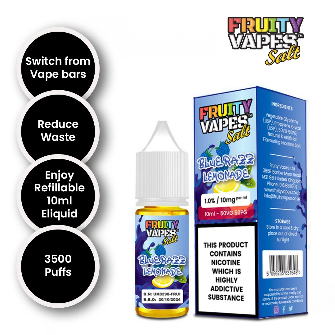 Fruity Vapes Salt 10ml Nic Salts Box of 10-Blue Razz Lemonade-vapeukwholesale