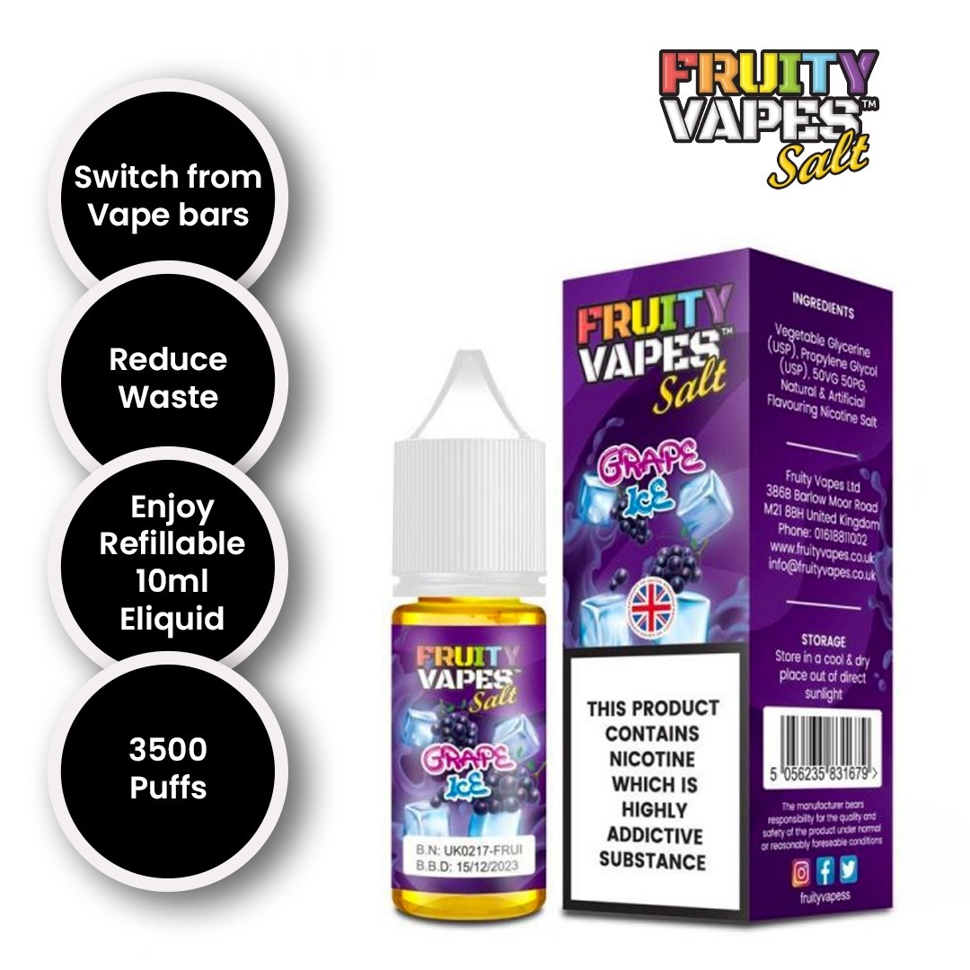 Fruity Vapes Salt 10ml Nic Salts Box of 10-Grape Ice-vapeukwholesale