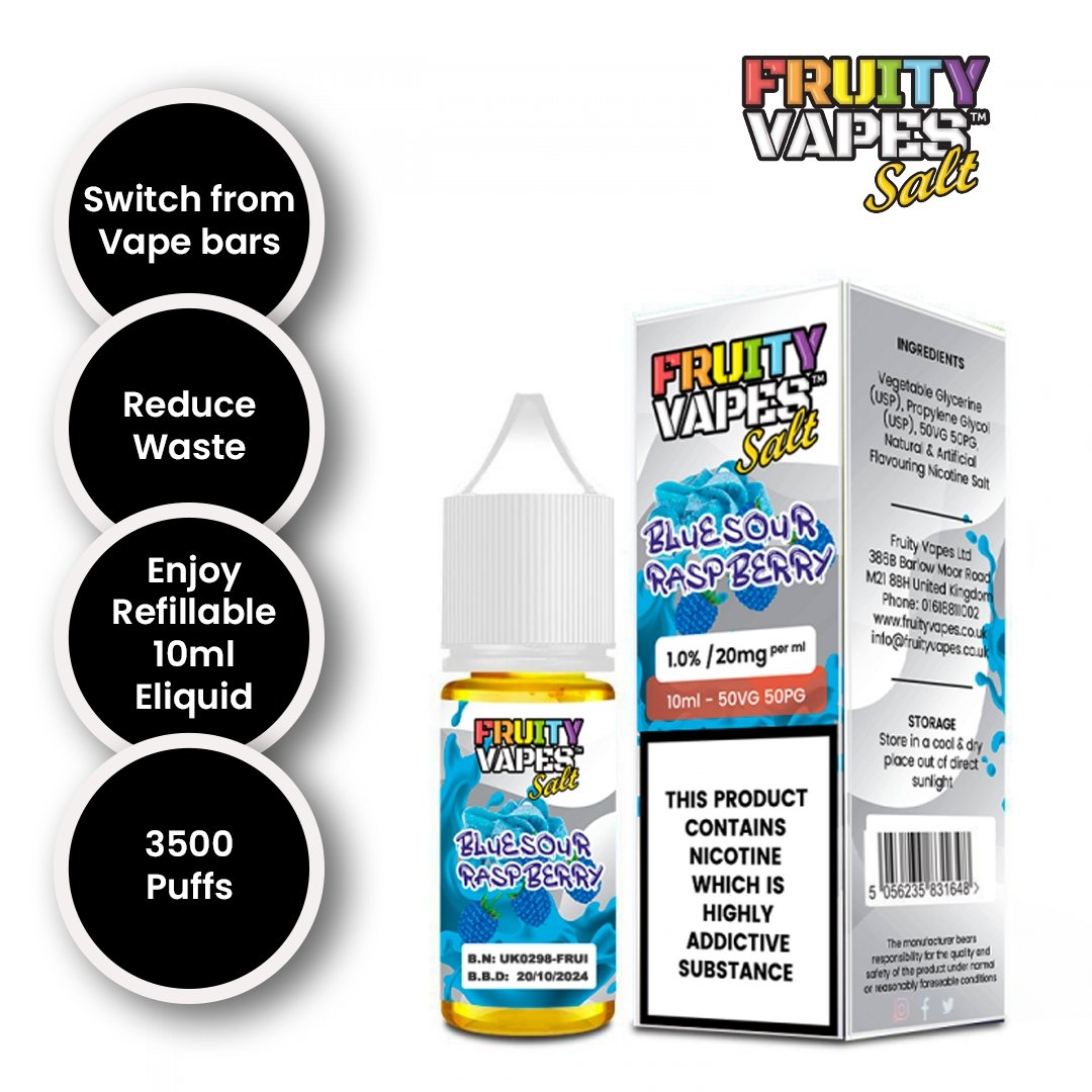 Fruity Vapes Salt 10ml Nic Salts Box of 10-Blue Sour Raspberry-vapeukwholesale