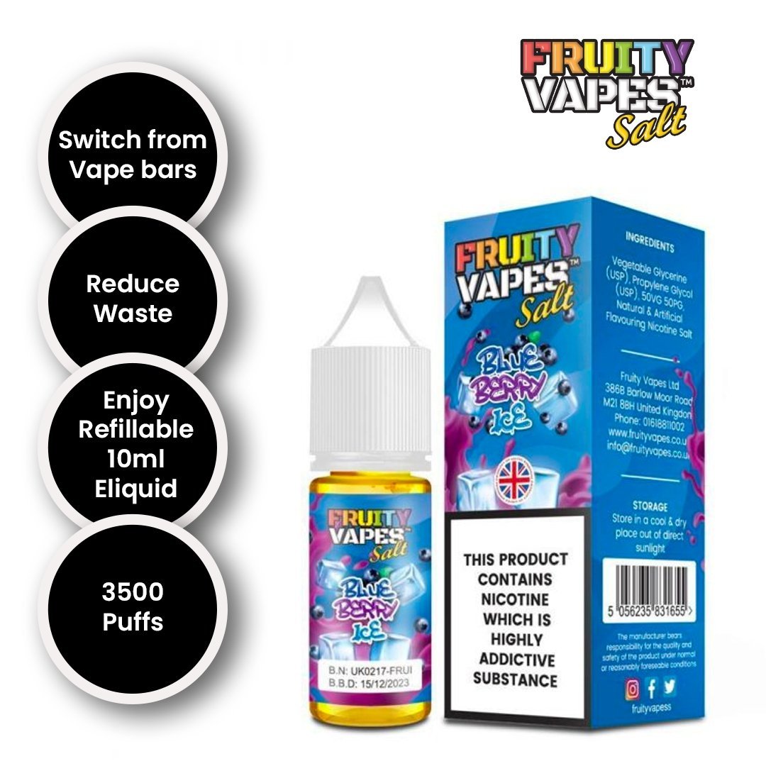 Fruity Vapes Salt 10ml Nic Salts Box of 10-Blue Berry Ice-vapeukwholesale