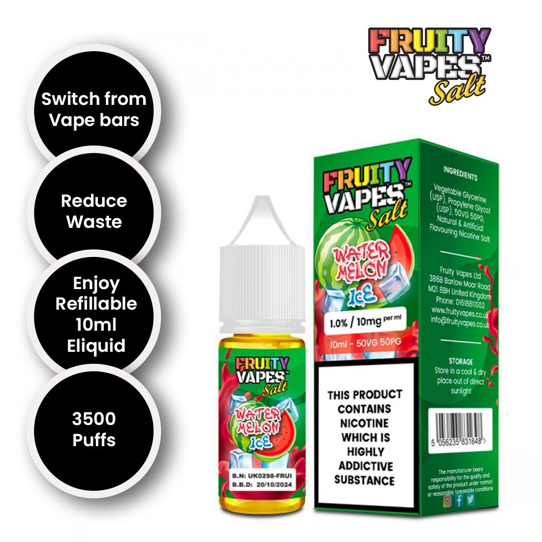 Fruity Vapes Salt 10ml Nic Salts Box of 10-Watermelon Ice-vapeukwholesale