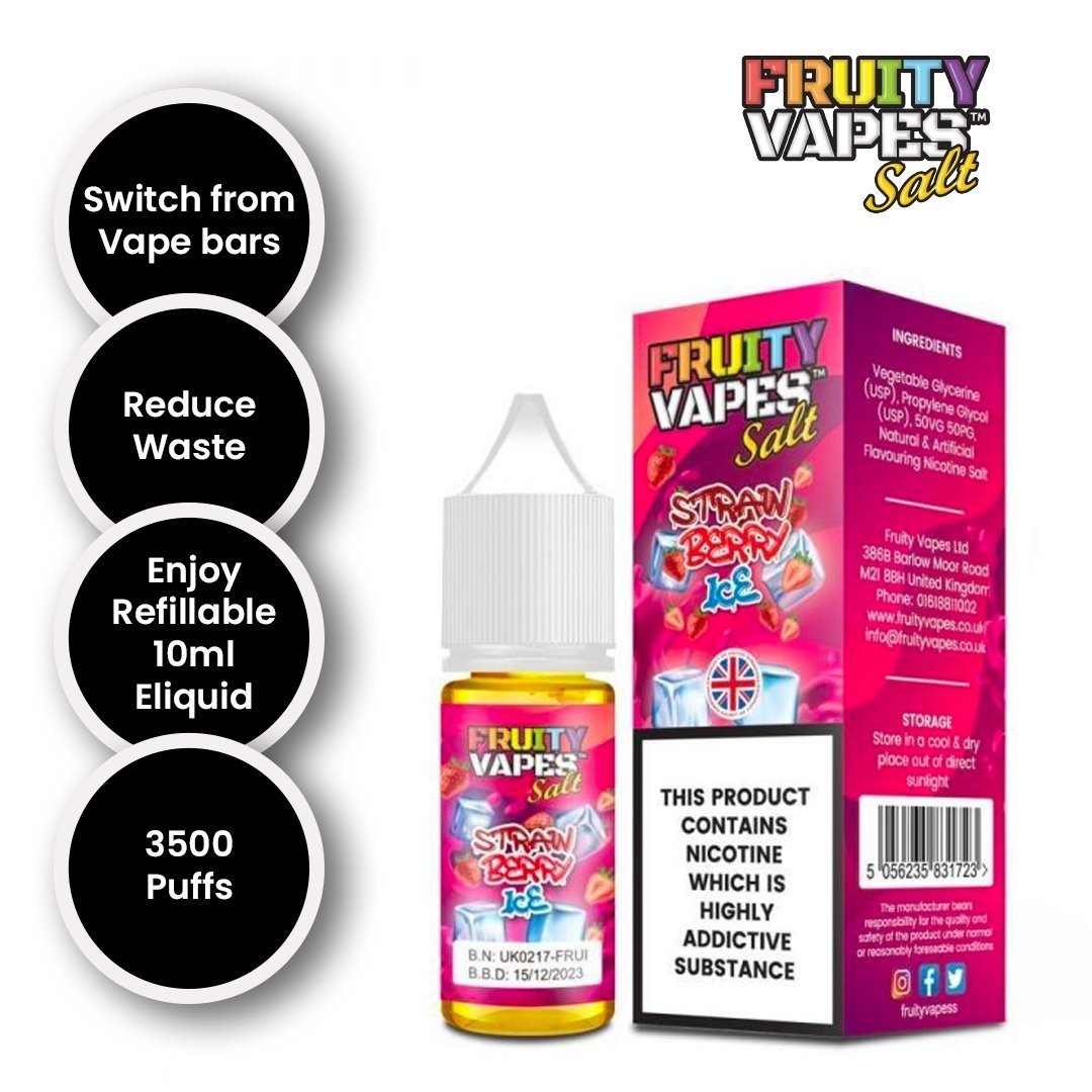 Fruity Vapes Salt 10ml Nic Salts Box of 10-Strawberry Ice-vapeukwholesale