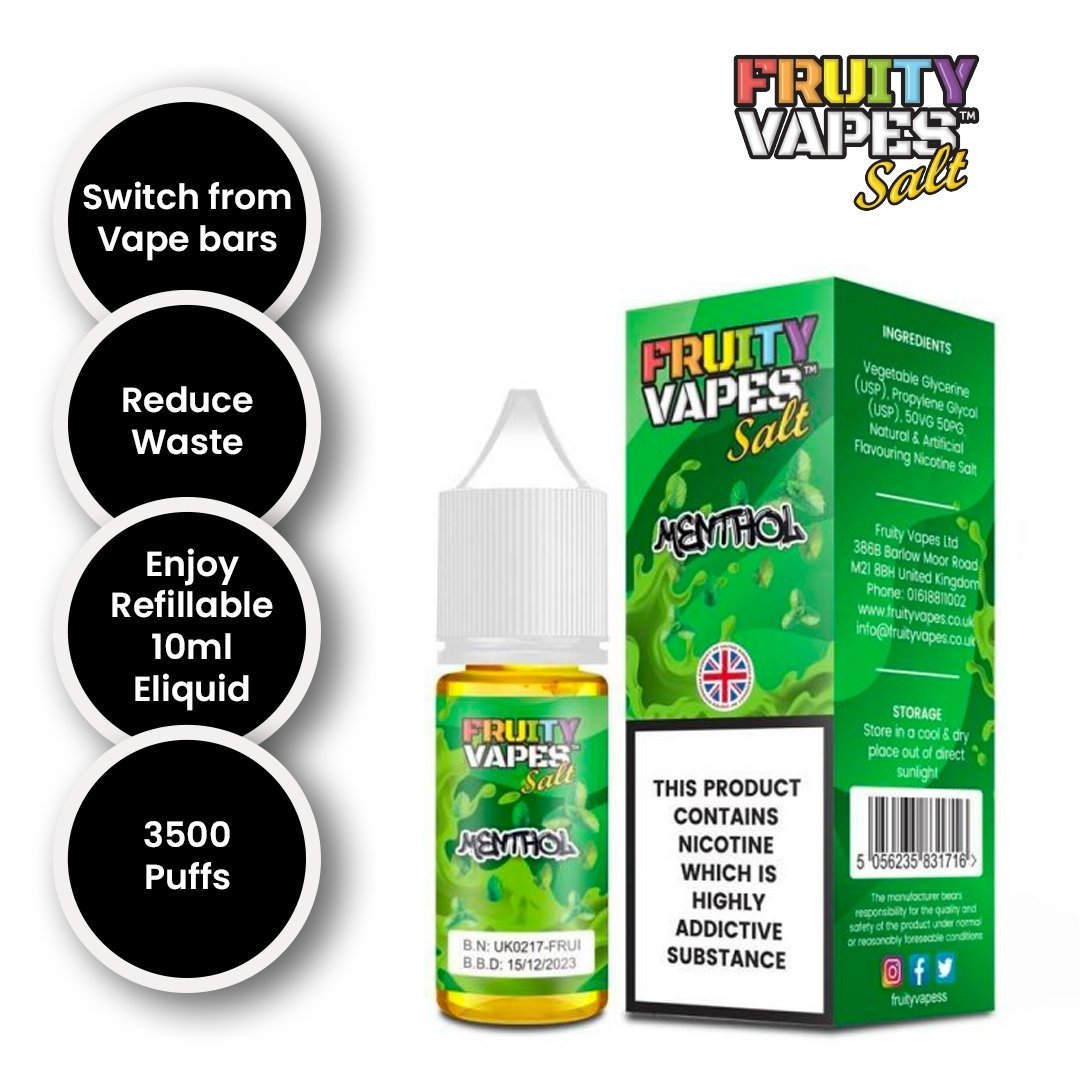 Fruity Vapes Salt 10ml Nic Salts Box of 10-Menthol-vapeukwholesale